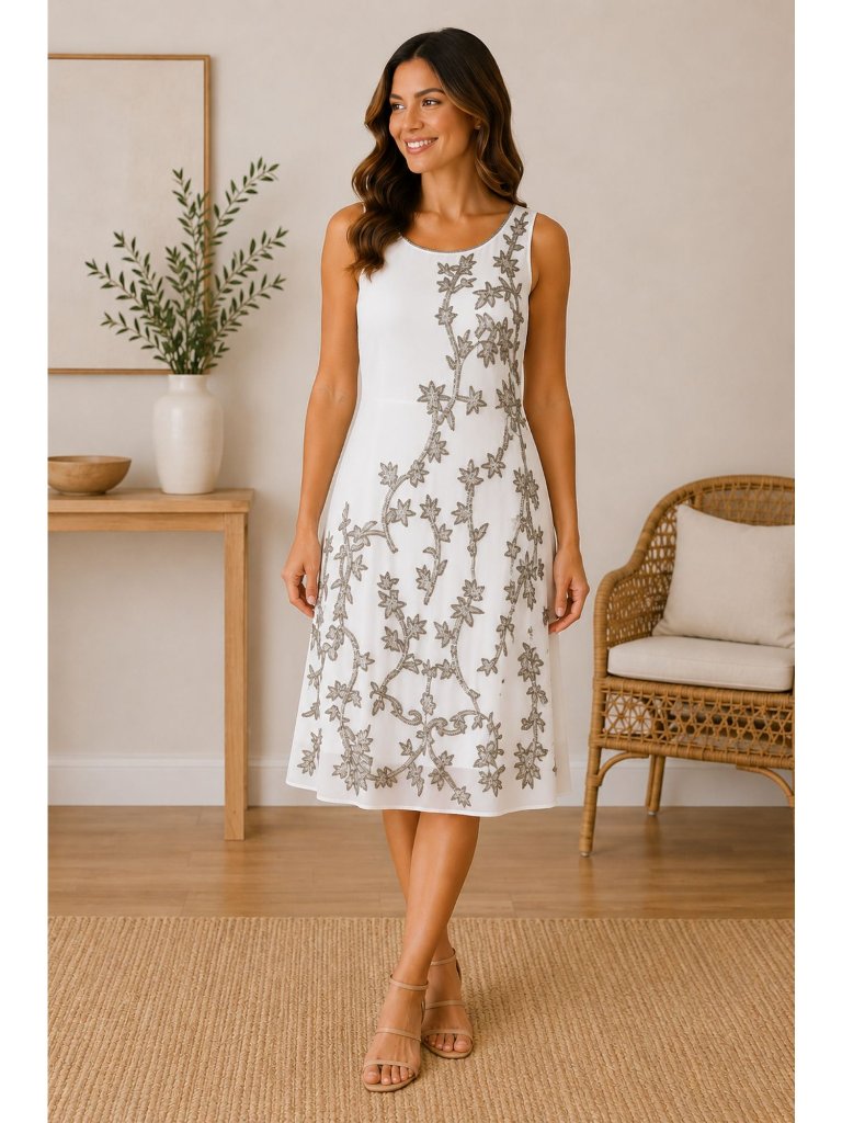 Badgley Mischka White Beaded Formal Dress Size 12 New W/ Tags